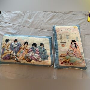 Vintage needlepoint by hand- two Native American pillows.